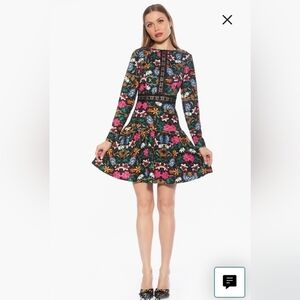 Alexia Admor AlexaFloral Print Lace Trim, Fit & Flare Dress Size 12, Retail $245